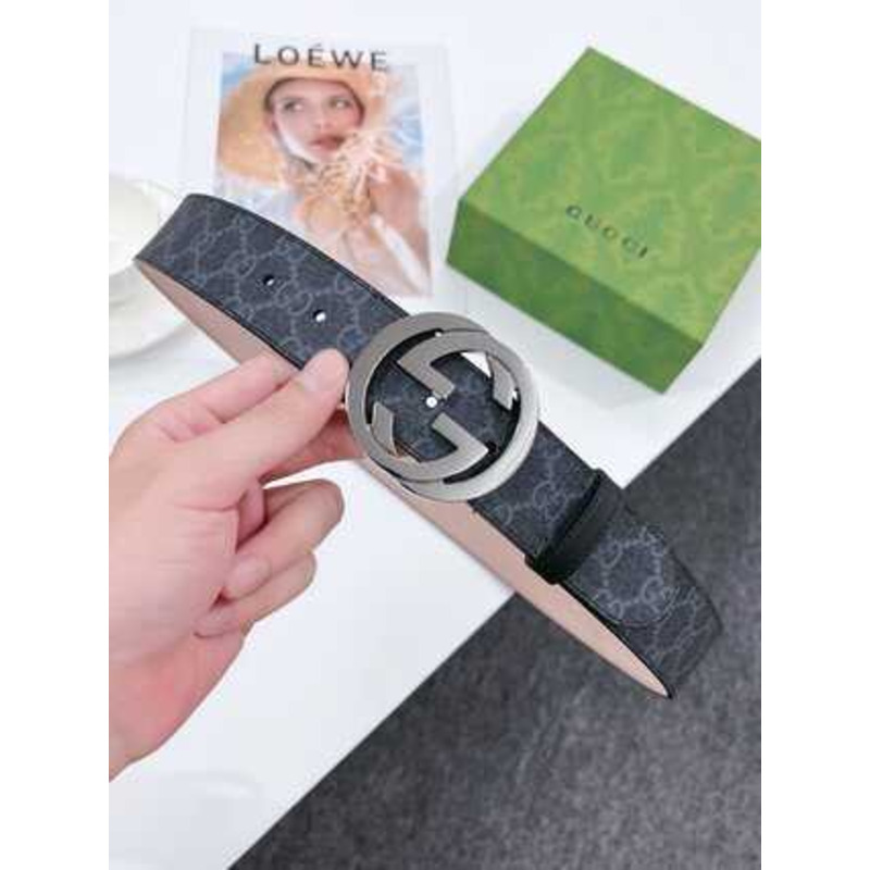 G*u*i interlocking g leather belt silver