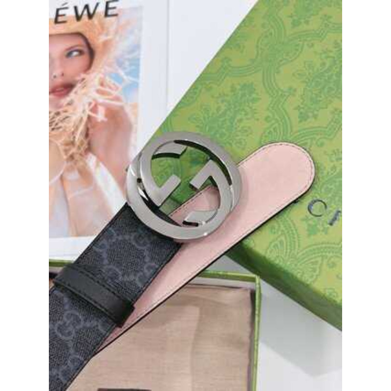 G*u*i interlocking g leather belt silver