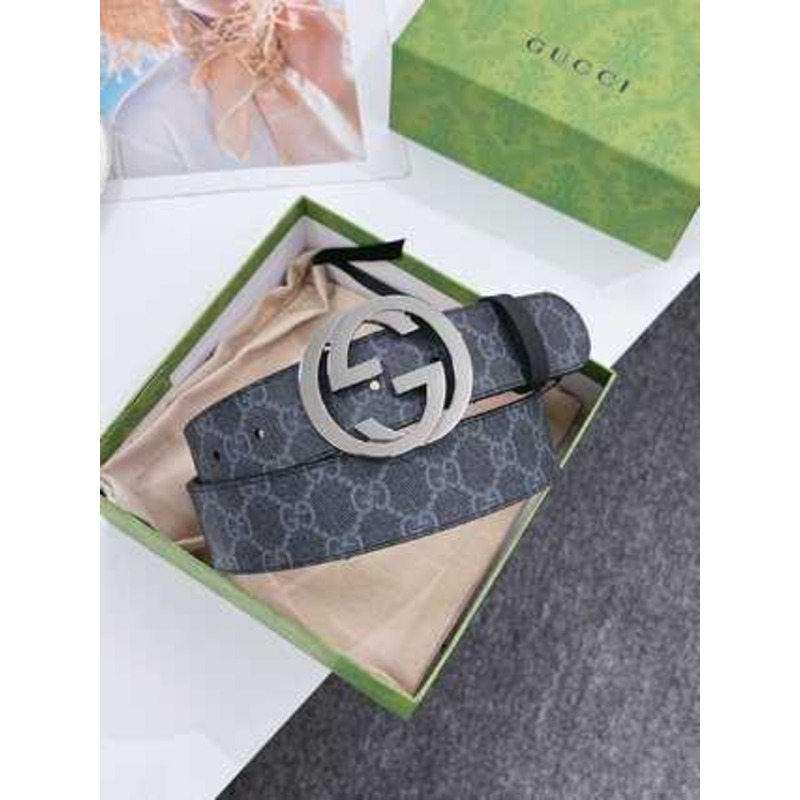 G*u*i interlocking g leather belt silver