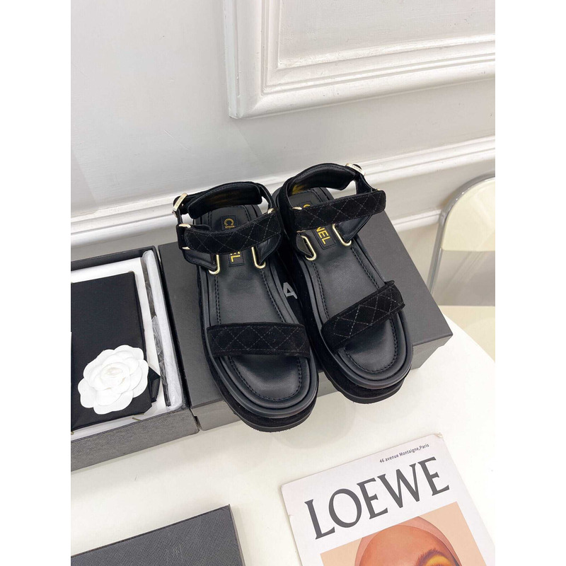Ch*el black suede sandals