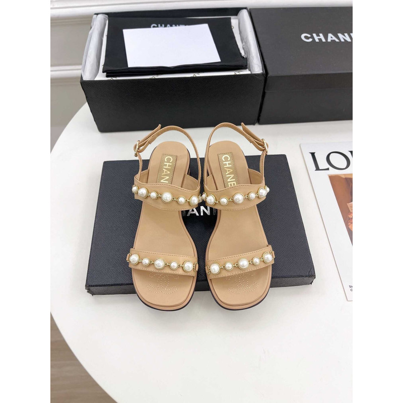 Ch*el pearl sandals camel color