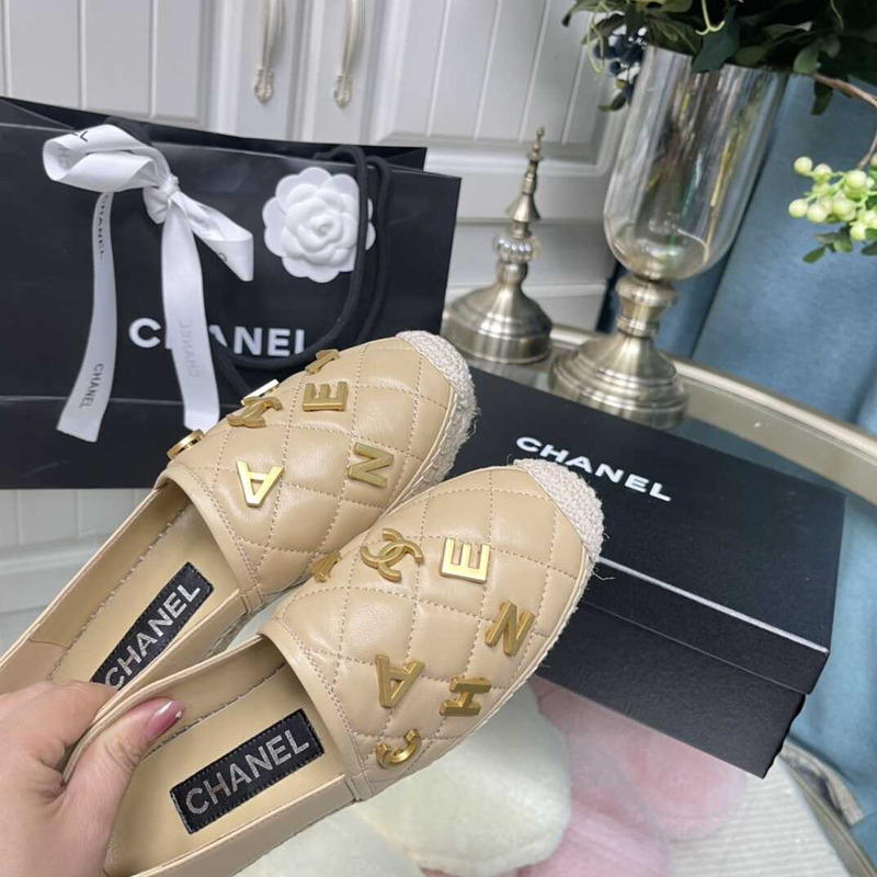 Ch*el logo quilted espadrilles beige