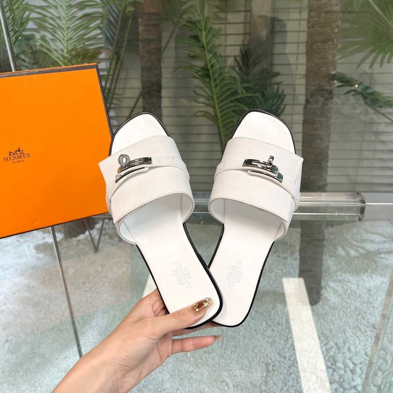 H**mes leather mules white