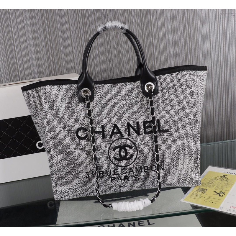 Ch*el deauville tote woven large charcoal black