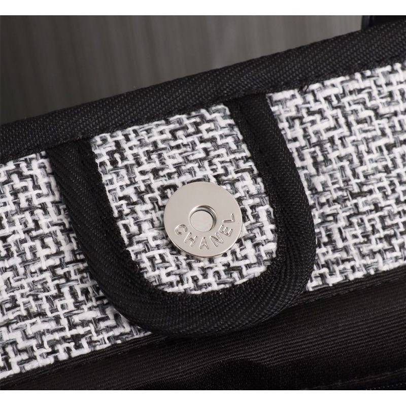 Ch*el deauville tote woven large charcoal black