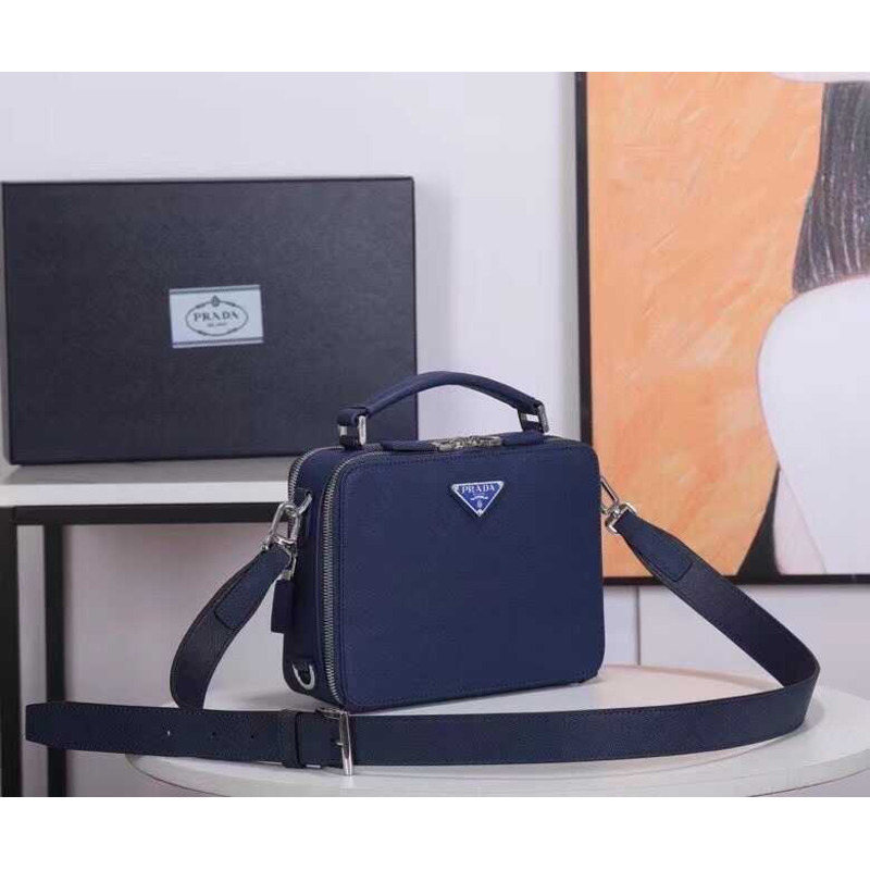 Pra*a brique saffiano leather bag blue