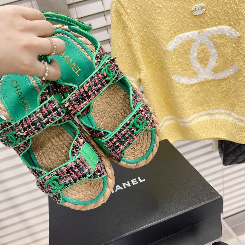 Ch*el tweed sandals green