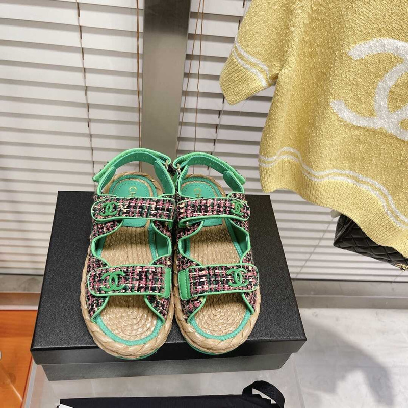 Ch*el tweed sandals green
