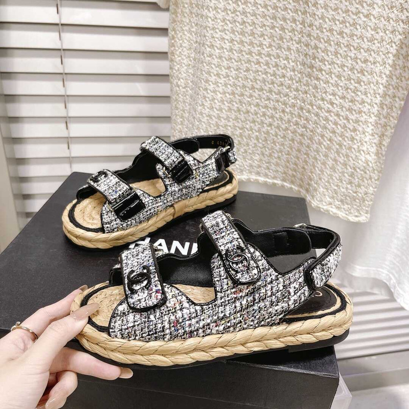 Ch*el  summer flat sandal black&white