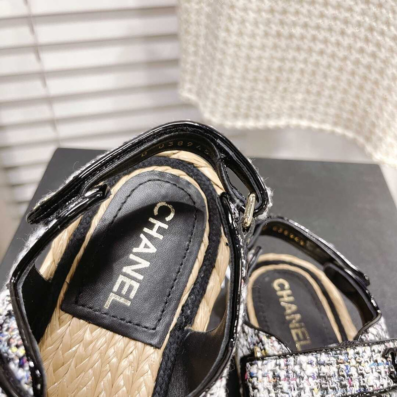 Ch*el  summer flat sandal black&white