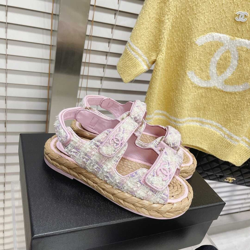 Ch*el  summer flat sandal pink&white