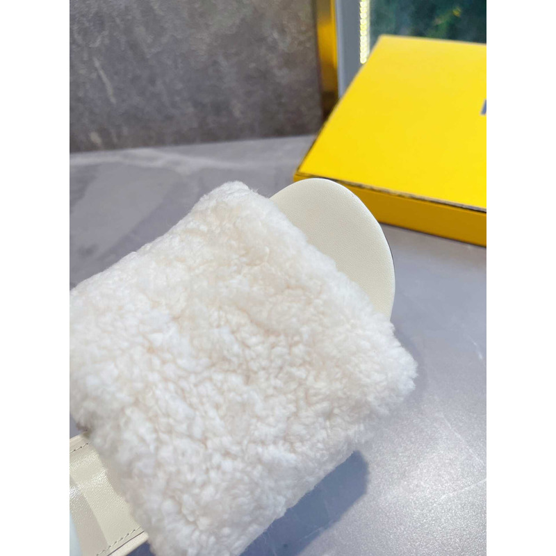 F**di white sheepskin heeled sandals white