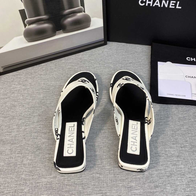 Ch*el leather flip flops sandals white