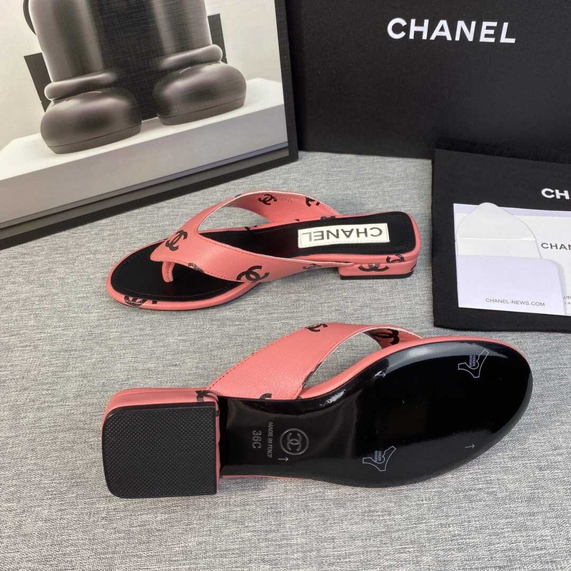 Ch*el leather flip flops sandals orange