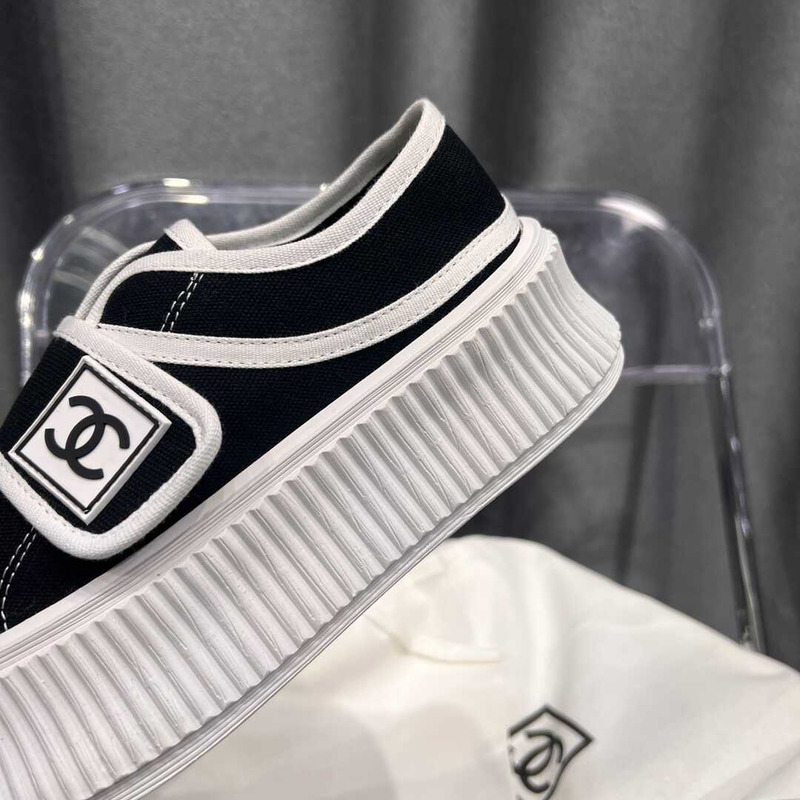 Ch*el + vintage white&black sneakers