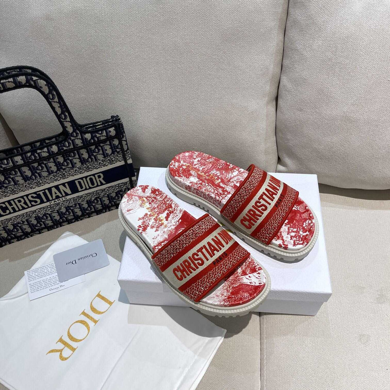 D*or dway slides toile de jouy reverse embroidered cotton red