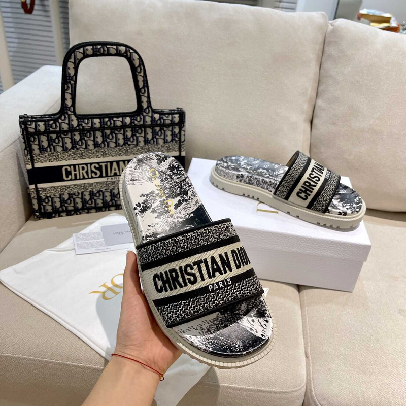 D*or dway slides toile de jouy reverse embroidered cotton black