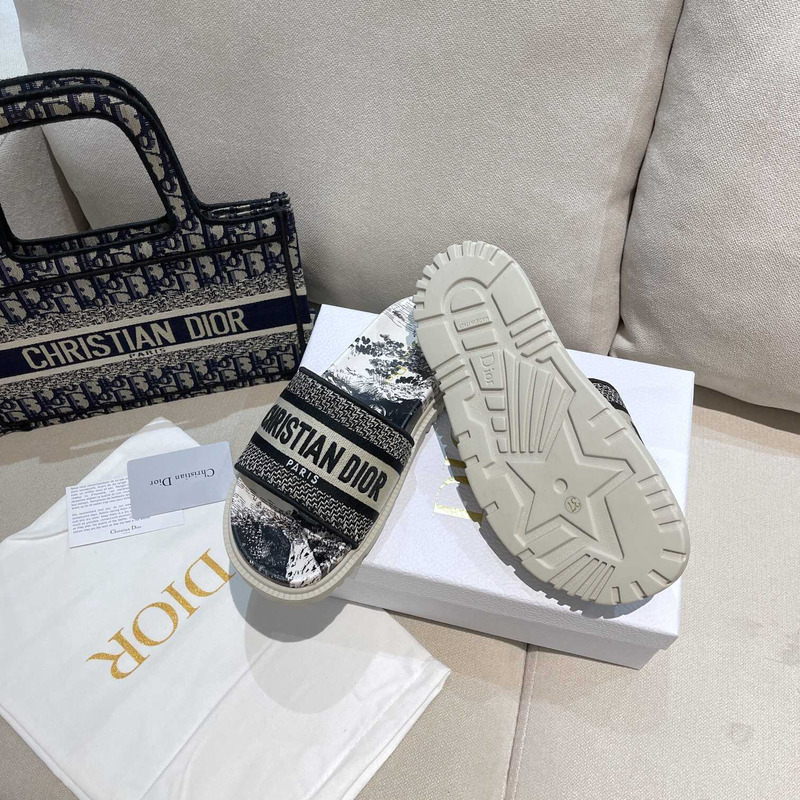 D*or dway slides toile de jouy reverse embroidered cotton black