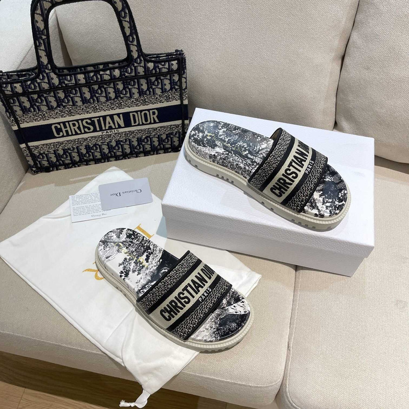 D*or dway slides toile de jouy reverse embroidered cotton black