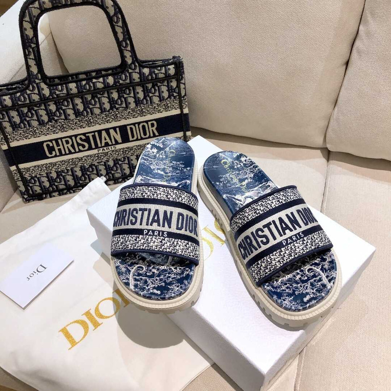 D*or dway slides toile de jouy reverse embroidered cotton navy