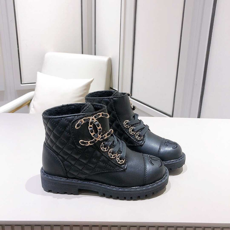 Ch*el kids cc chain buckle leather boots