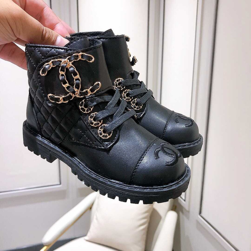 Ch*el kids cc chain buckle leather boots