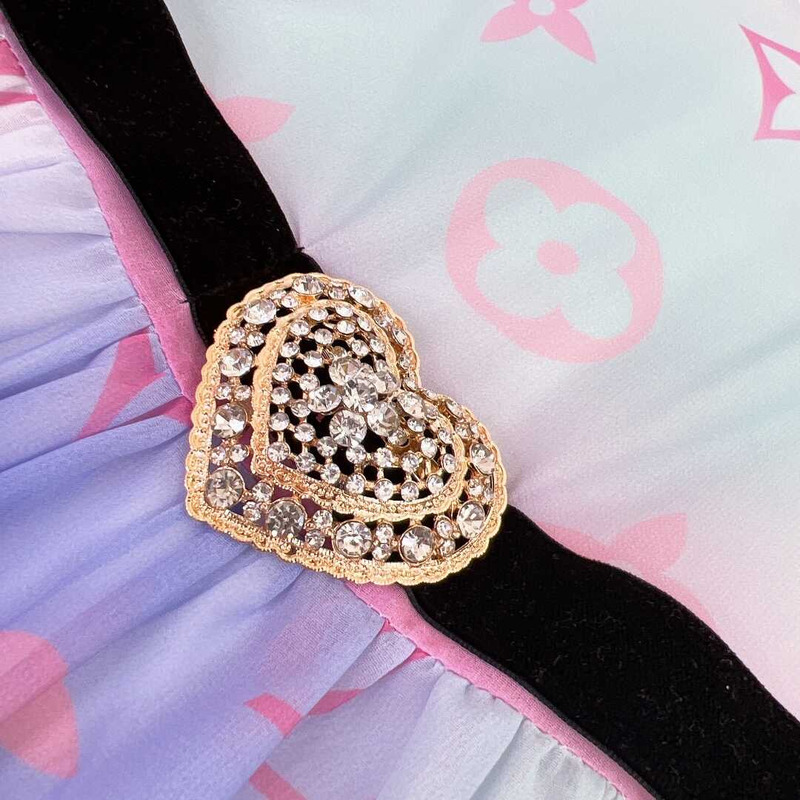 l**is V*t*n kids print ruffle trim mesh dress