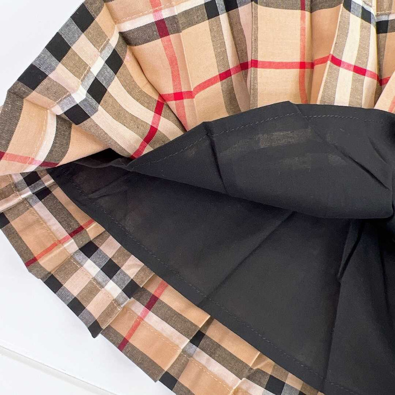 B**rry kids black t-shirt with teddy bear and vintage check pleated skirt