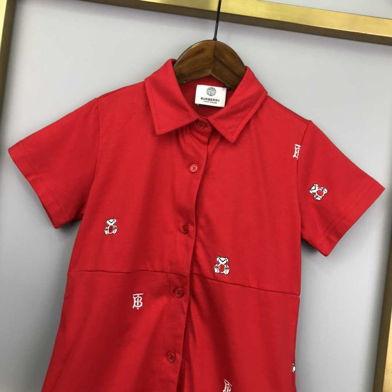 B**rry kids embroidered  thomas bear cotton blend shirt dress red