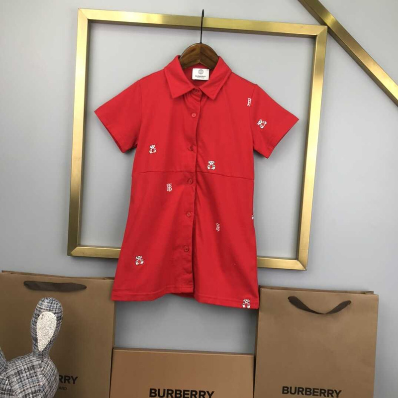 B**rry kids embroidered  thomas bear cotton blend shirt dress red