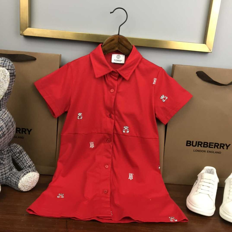 B**rry kids embroidered  thomas bear cotton blend shirt dress red