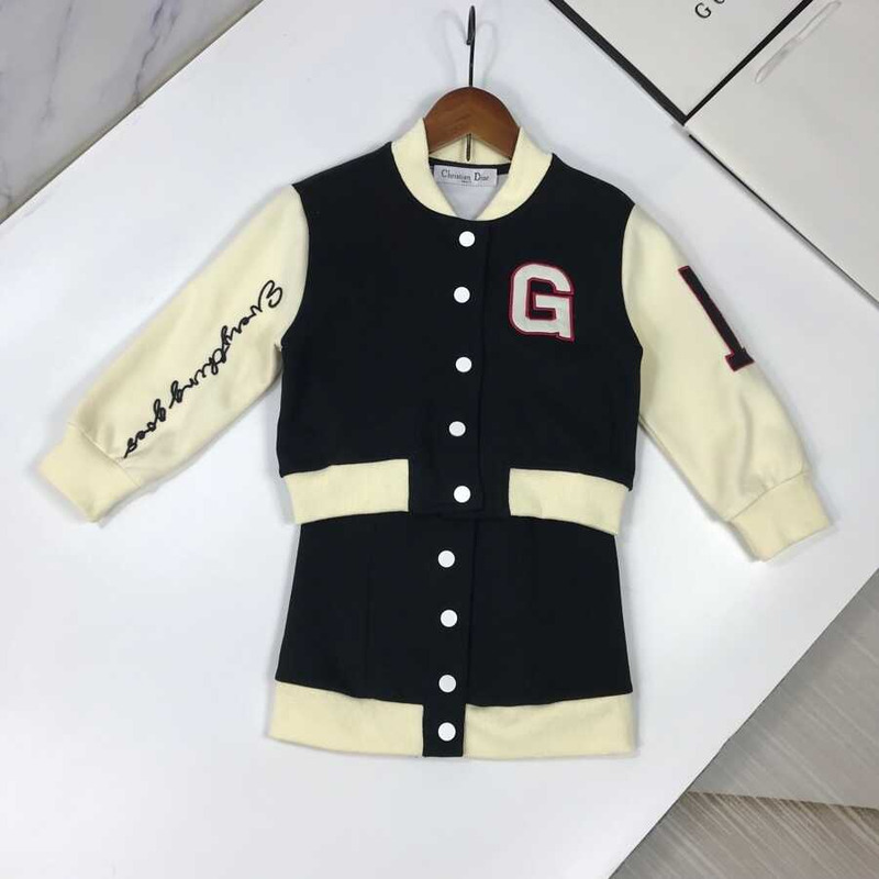 D*or kids embroidery letter jacket single breasted short skirt two piece matching set black