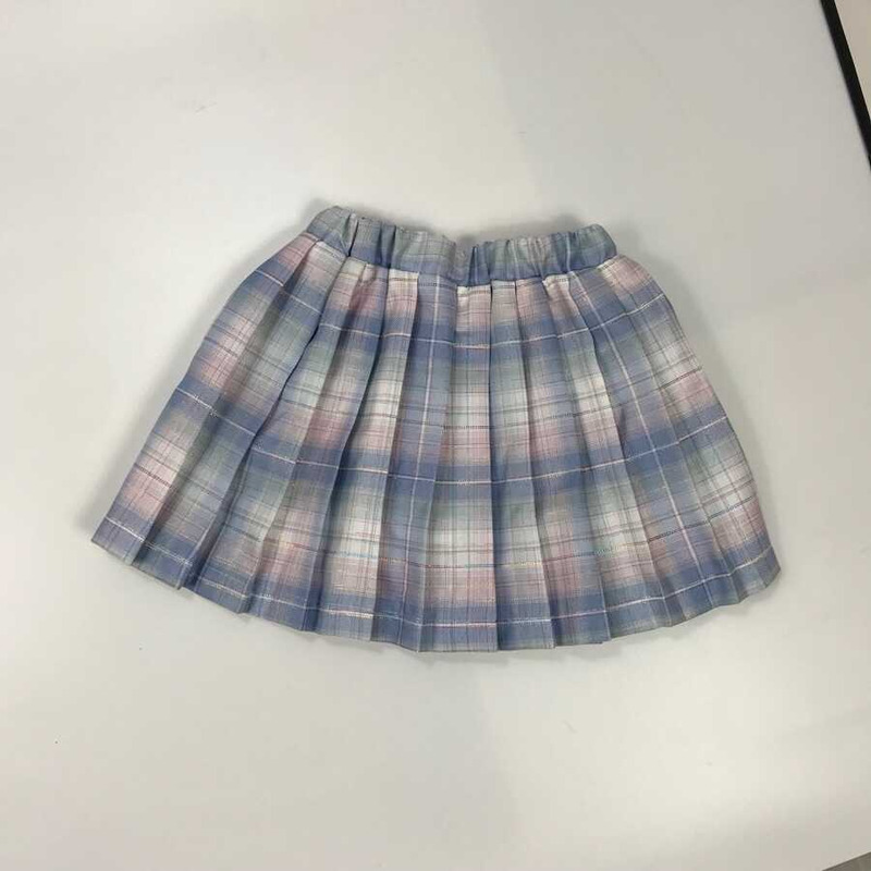 G*u*i kids plaid outfits long sleeve button down blouse shirt+pleated mini blue skirt set