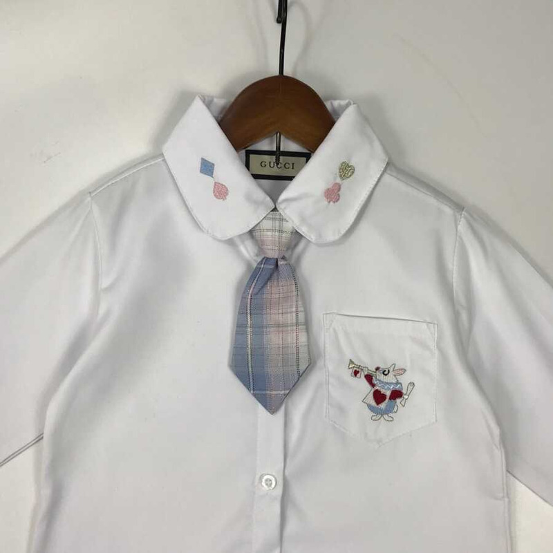 G*u*i kids plaid outfits long sleeve button down blouse shirt+pleated mini blue skirt set