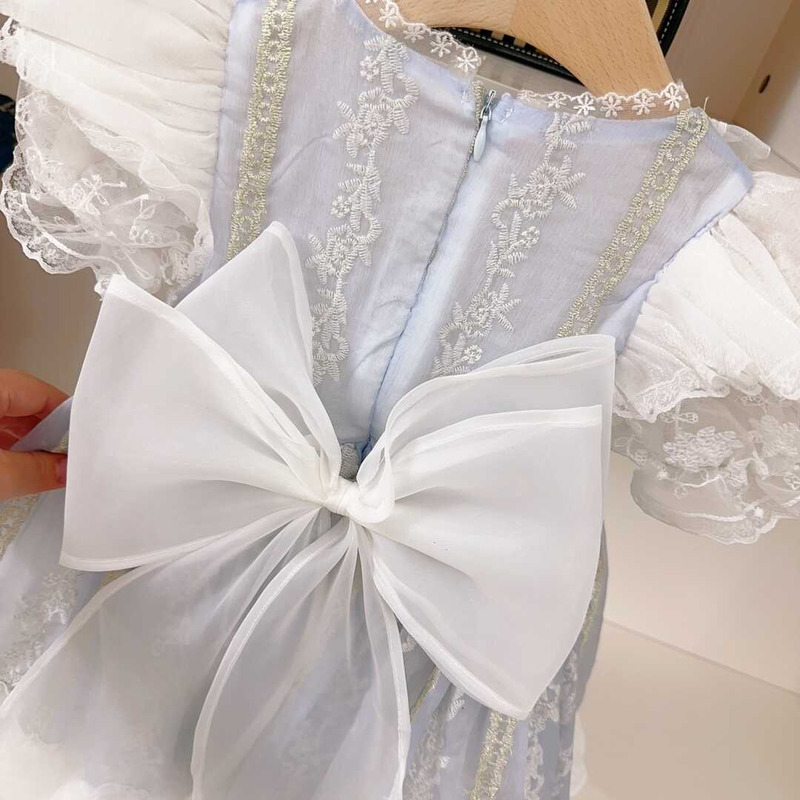 Ch*el kids lace trim short-sleeve midi a-line dress