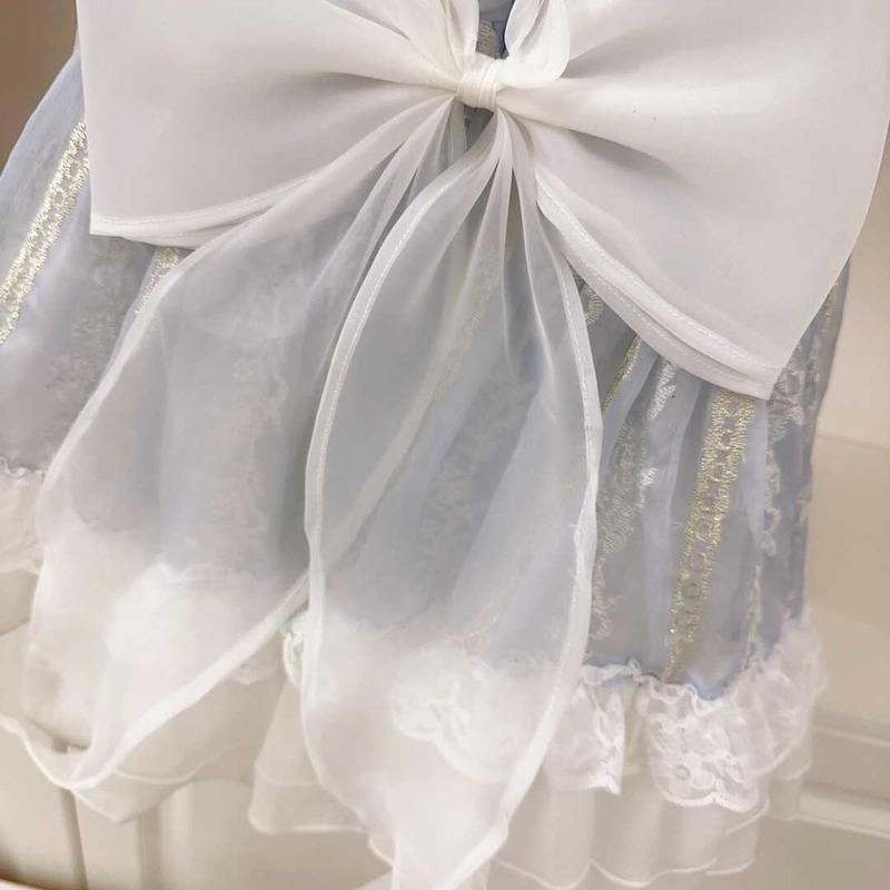 Ch*el kids lace trim short-sleeve midi a-line dress