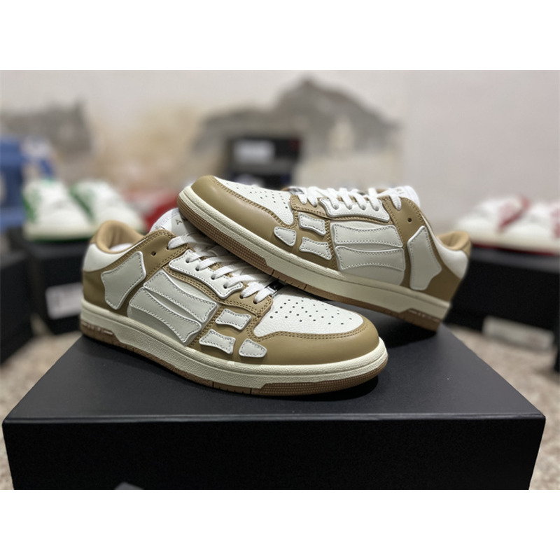 AMIRI Skel Leather Low-Top Sneakers White&Brown