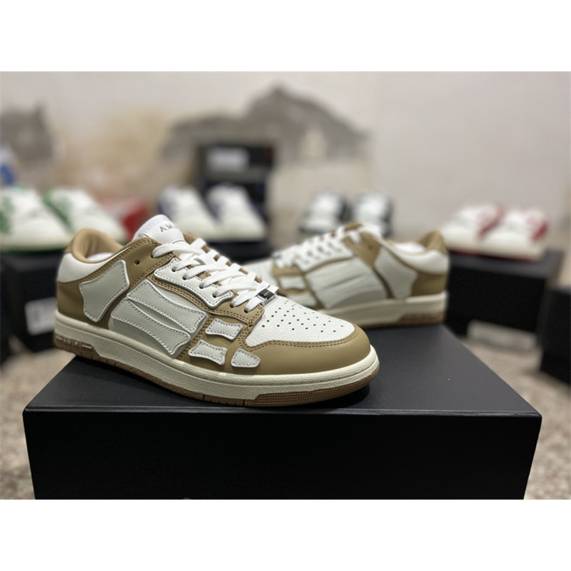 AMIRI Skel Leather Low-Top Sneakers White&Brown