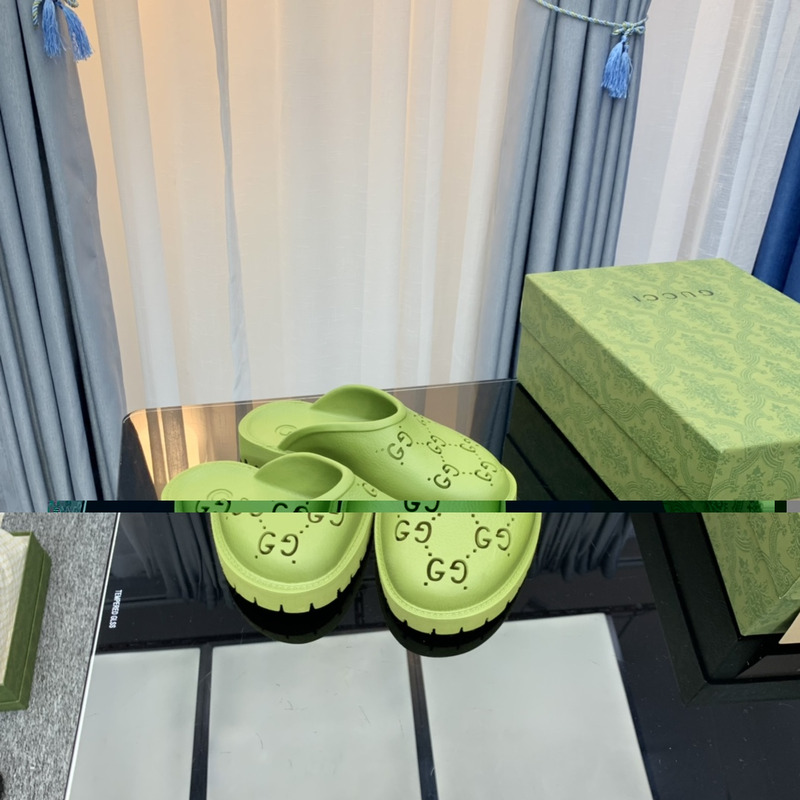 G*u*i green gg perforated slip-on flats