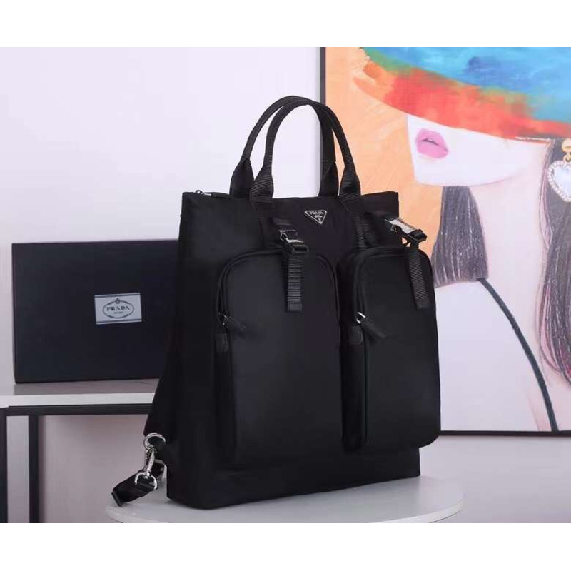 Pra*a re-nylon and saffiano leather tote
