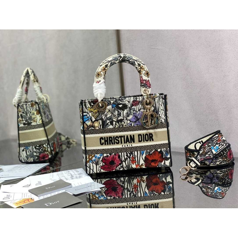 D*or multicolor D*or petites fleurs embroidery bag
