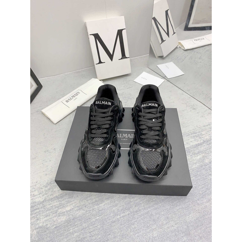 Balmain B-East Trainer In Leather Suede And Mesh Black