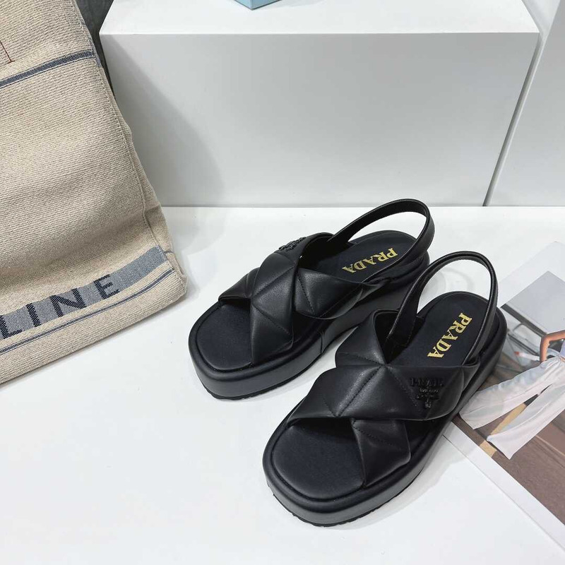 Pra*a quilted nappa leather flatform sandals black