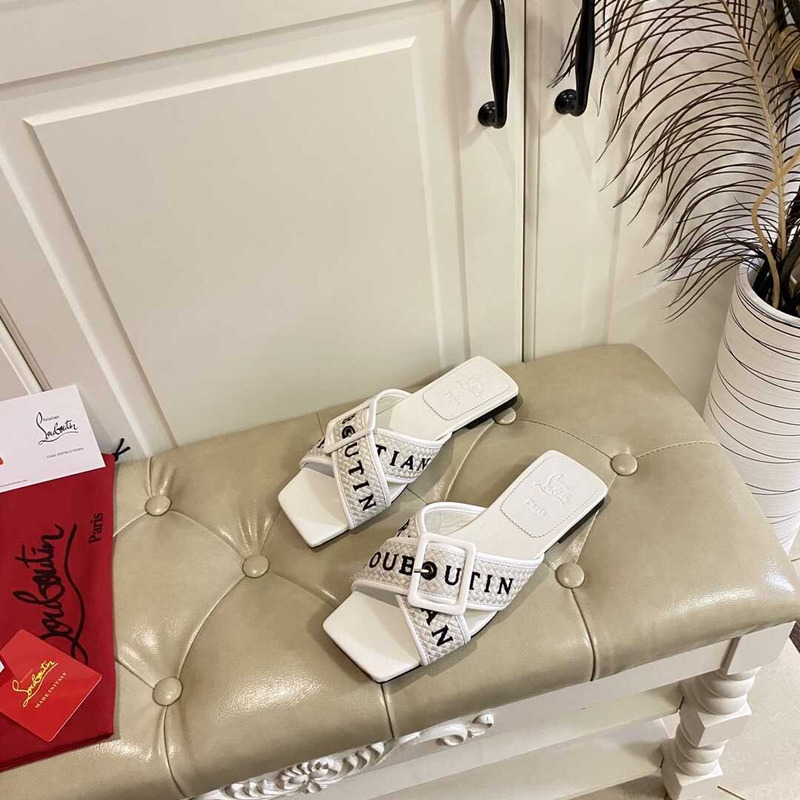 Ch**an louboutin crossimule leather sandals white
