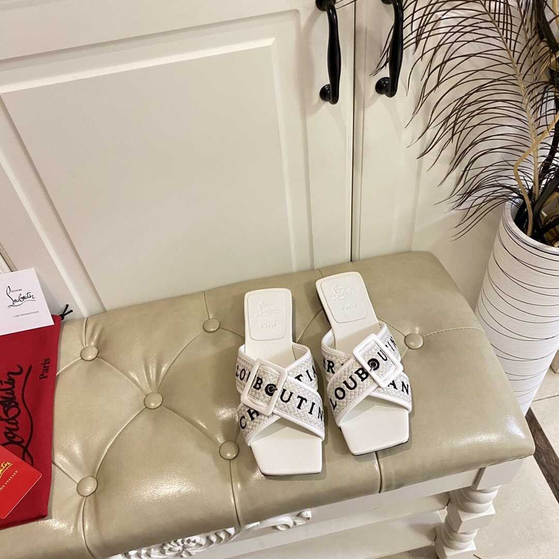 Ch**an louboutin crossimule leather sandals white