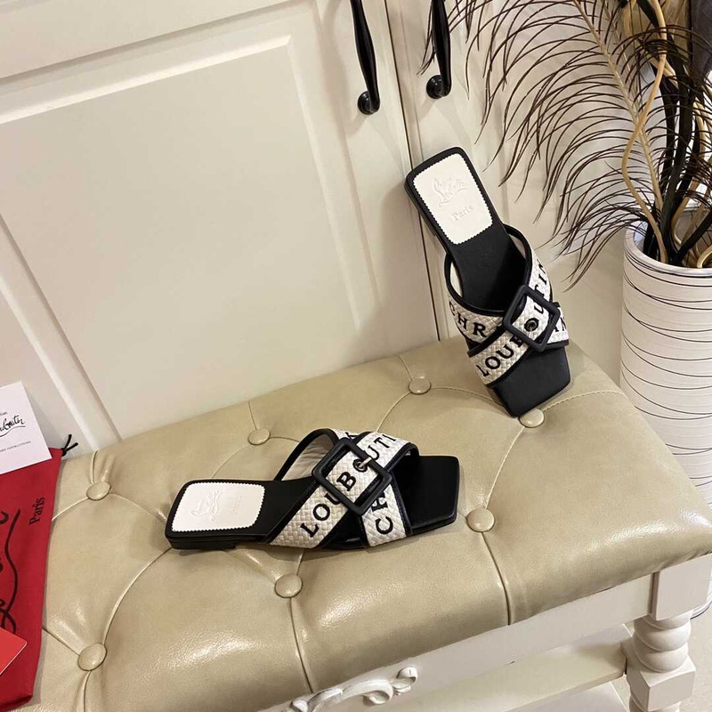 Ch**an louboutin crossimule leather sandals white black