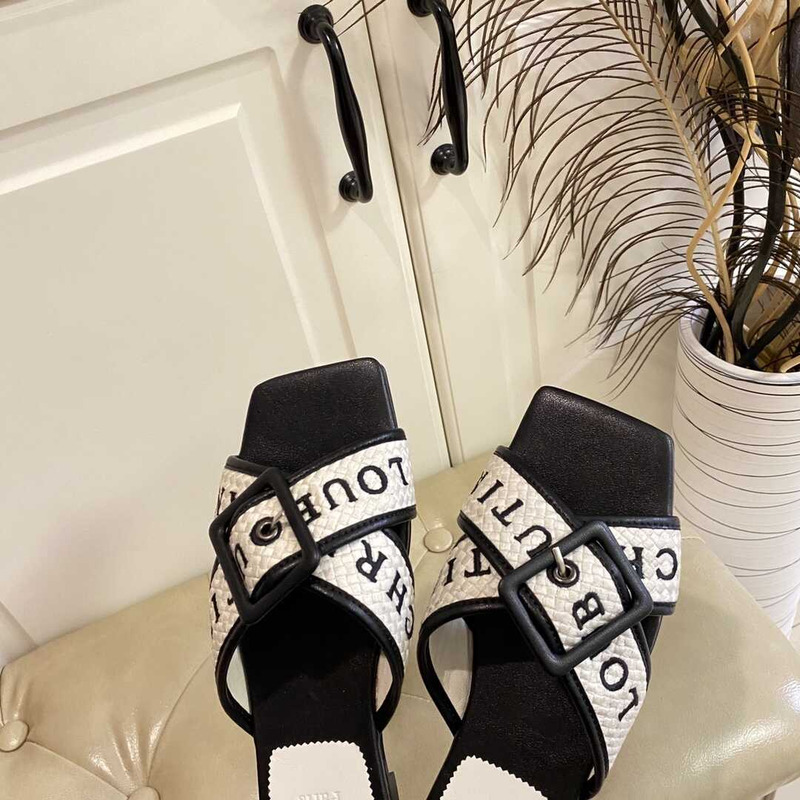 Ch**an louboutin crossimule leather sandals white black