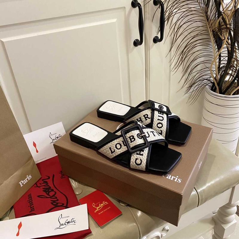 Ch**an louboutin crossimule leather sandals white black