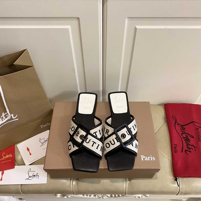 Ch**an louboutin crossimule leather sandals white black