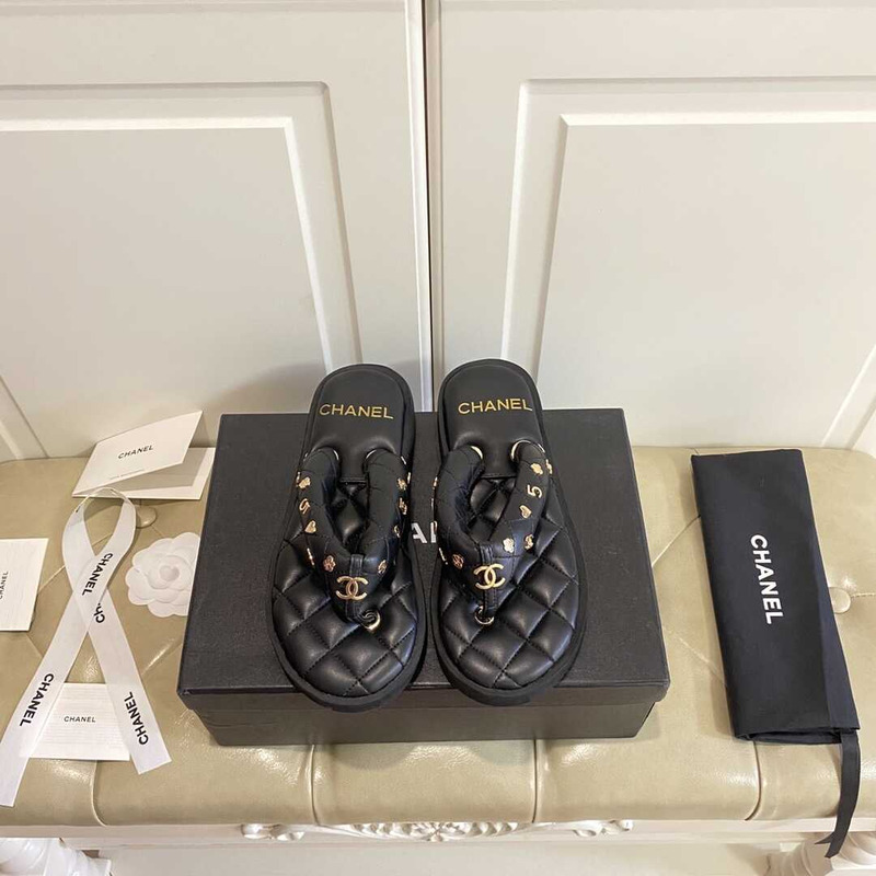 Ch*el leather sandals black